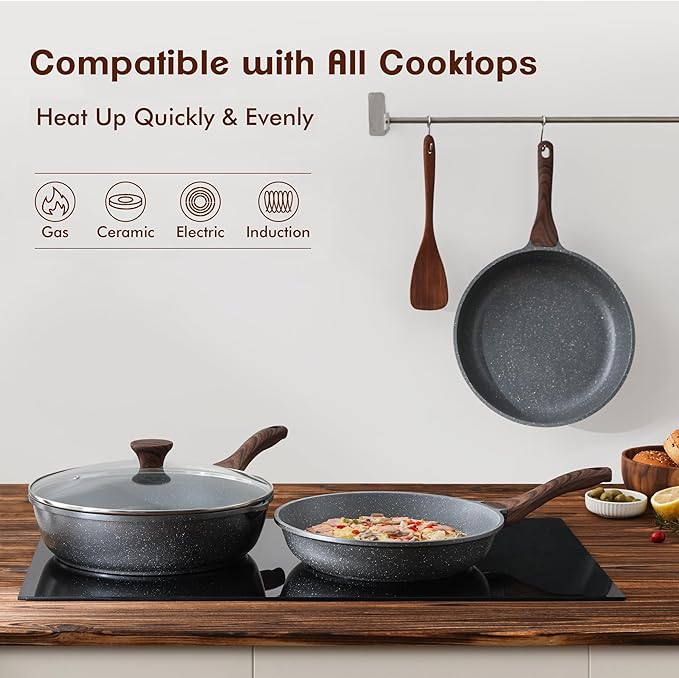 SENSARTE Nonstick Frying Pan Skillet, Swiss Granite Coating Omelette Pan, Healthy Stone Cookware Chef's Pan, PFOA Free (8/9.5/10/11/12.5 Inch) (10 Inch) (Pack of 2)