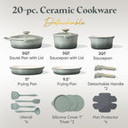 CAROTE 20Pcs Titanium Cookware Set, Pots and Pans Set Non Stick, Kitchen Cooking Set with Detachable Handle, Non Toxic Induction Cookware, Dishwasher/Oven Safe