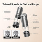 ThermoMaven Electric Salt and Pepper Grinder Set, 110ml Larger Rechargeable Automatic Salt and Pepper Mill Grinder with 6 Adjustable Coarseness, Electric Salt and Pepper Shakers, LED, Gun Grey