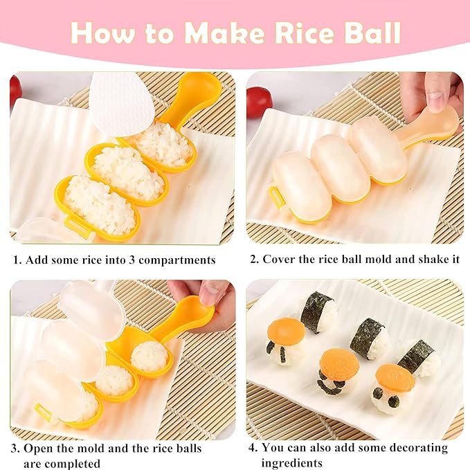 10 Pcs Onigiri Mold Set, Rice Mold Musubi Maker Mold Kit, Non Stick Musubi Maker Press Rice Ball Mold Shaker Donut Shaper Sushi Maker Tool for Kids Bento Lunch and Home DIY