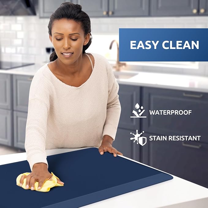 KitchenClouds Kitchen Mat Cushioned Anti Fatigue Kitchen Rug 17.3"x39" Water Resistant Non Slip Kitchen Rugs and Mats Standing Desk Mat Comfort Floor Mats for Kitchen House Sink Office (Blue)