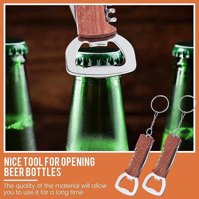Ziliny 24 Pcs Bottle Opener Keychain Bulk Wine Bottle Beer Opener Keychain 3.27" Stainless Steel Corkscrew Waiter Corkscrew Wine Keyring Gifts for Christmas Bar Party Wedding Home (Redwood Color)