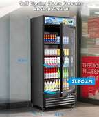 Tylza Commercial Refrigerator with Glass Door Display Beverage Fridge, 21.2 Cu Ft Upright Beverage Cooler Merchandiser with Rebound Door, Fast Cooling, Low Noise, Black