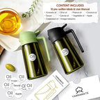 YARRAMATE 16oz/470ml Light Blocking Oil Sprayer for Cooking with Stickers, Food-Grade 2 in 1 Olive Oil Dispenser Bottle for Kitchen, Premium Dark Green Glass Oil Bottle for Air Fryer, BBQ (Green)