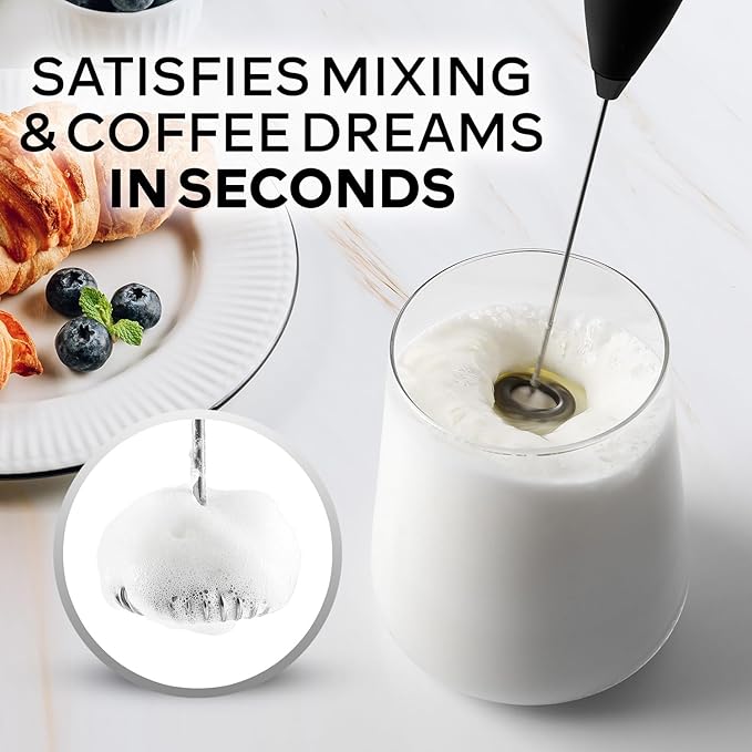 Zulay Kitchen Powerful Milk Frother Wand With 4 AA Duracell Batteries - Ultra Fast Handheld Drink Mixer - Electric Whisk Foam Maker for Coffee, Lattes, Cappuccino, Matcha & Creamer - Executive Black
