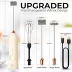 Zulay Kitchen Rechargeable Milk Frother - Dynamic - 3 Speeds, 3 Whisk Attachments, 500 mAh USB Charging, Drink Mixer For Latte, Cappuccino, Matcha, Protein Powder, Coffee Foam - Cream Copper