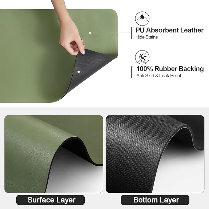Ecotrim - Dish Drying Mat for Kitchen Counter | Coffee Bar Mat for Countertops | Heat Resistant Drainer Mat with Non-slip Rubber Backed | Hide Stain Kitchen Absorbent Draining Mat | Green 18"x32"