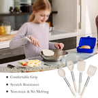 TeamFar Kitchen Utensils, 4 PCS Silicone Cooking Utensils Spatula Spoon Set with Stainless Steel Handle, for Frying Mixing Draining Turning, Healthy & Heat-proof, Non-stick & Dishwasher Safe - Khaki