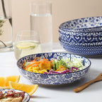 Selamica Ceramic Dinnerware Sets for 6, 24 Piece Plates and Bowls Sets, Scratch Resistant Dishes Set-Dishwasher & Microwave & Oven Safe, Vintage Blue