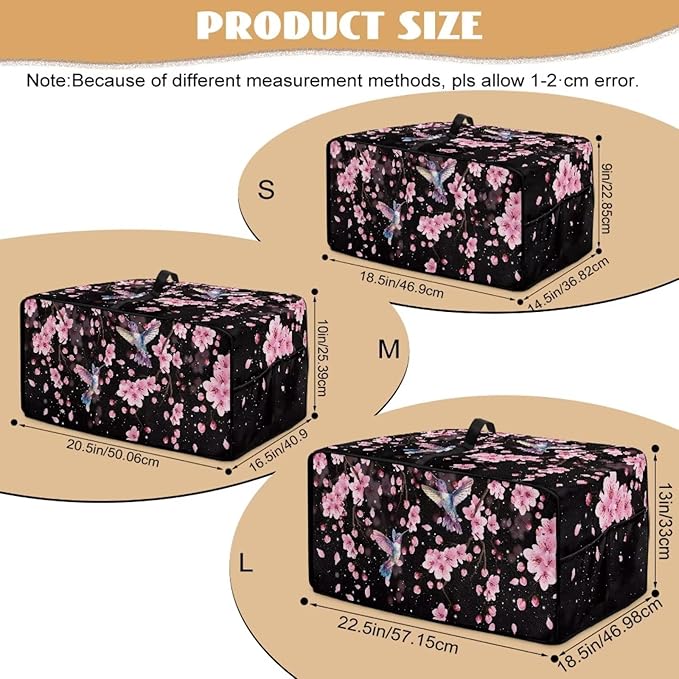 Hummingbird Cherry Blossom Print Toaster Oven Cover, Heat-Resistant Toaster Cover Dust-Proof Microwave Oven Protector, Protections for Kitchen, Black, (Medium-16.1*19.71*10 inches)