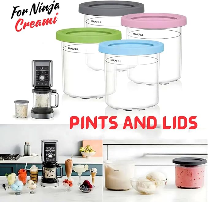 4-Pack 16 Oz Ice Cream Containers with Lids – Compatible with Ninja NC300, NC301 & NC299AMZ Series Creami Machines – Dishwasher Safe & Leak-Resistant