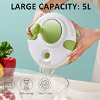 Salad Spinner, 5L Vegetable Washer Dryer Drainer Strainer with Bowl & Colander, Multi-Use Lettuce Spinner, Fruit Washer, Pasta and Fries Spinner