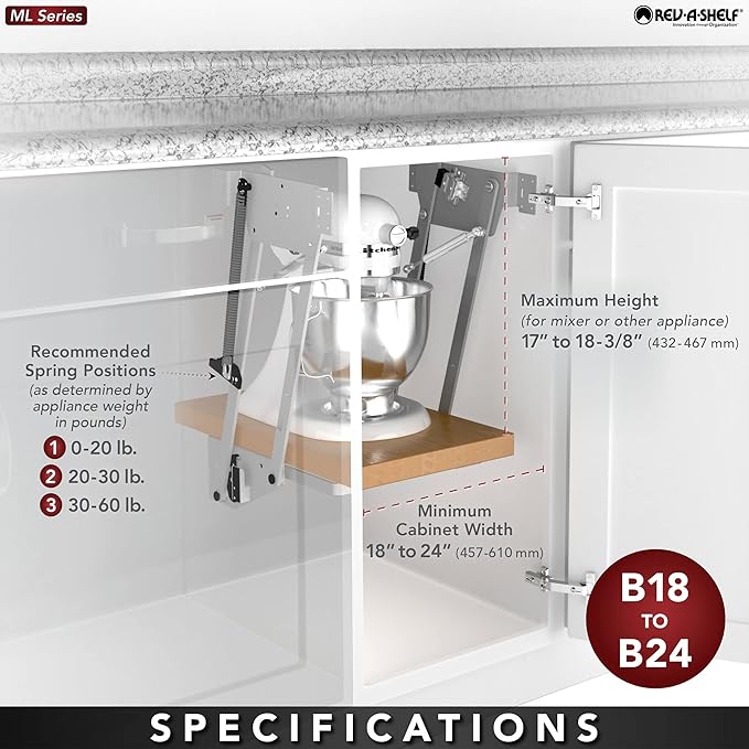 Rev-A-Shelf Kitchen Cabinet Spring Loaded Mixer and Appliance Lift Assist Mechanism for Small Kitchen Appliances w/Soft Close, Zinc, RAS-ML-HDSC
