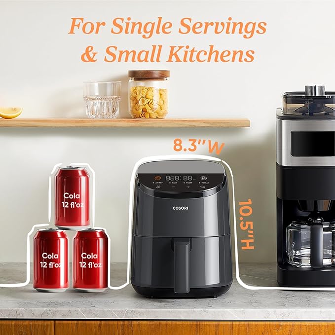 COSORI Air Fryer 2.1 QT, Small & Mini 4-in-1 airfryer Ideal for Simple Meals and Snack, Easy to Leftover Food to Crispy, Up to 97% Less Oil, 30 In-App Recipes, Nonstick & Dishwasher-Safe Basket
