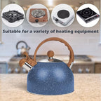 Whistling Tea Kettle for Stovetop, 2.6 Quart Stainless Steel Water Teapot Boilers for Stovetops, Induction Stone Kettle with Loud Whistle - Perfect for Preparing Hot Water, Coffee,Milk (Blue)