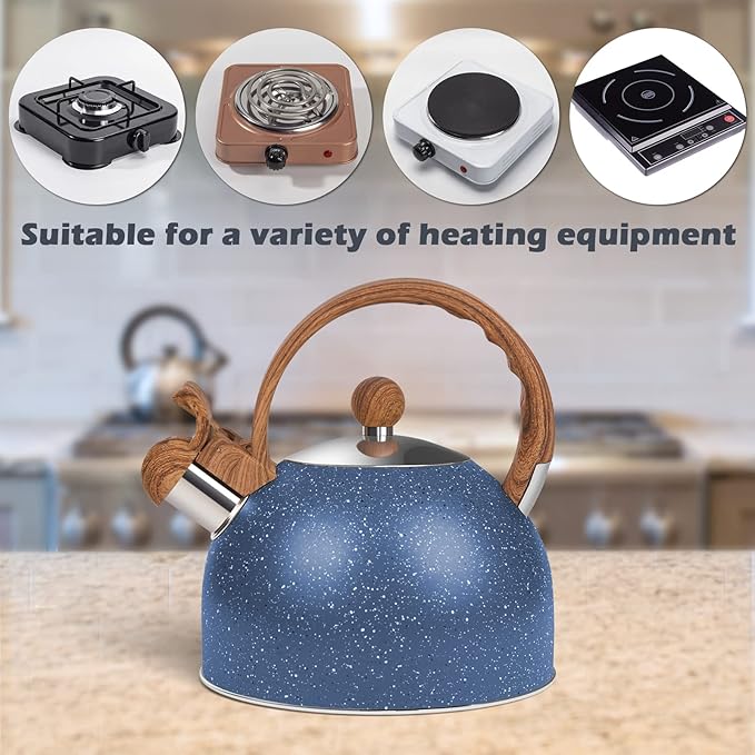 Whistling Tea Kettle for Stovetop, 2.6 Quart Stainless Steel Water Teapot Boilers for Stovetops, Induction Stone Kettle with Loud Whistle - Perfect for Preparing Hot Water, Coffee,Milk (Blue)