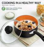 MICHELANGELO Nonstick Sauce Pan With Lid, 1QT&2QT Ceramic Saucepan, Copper Saucepans,PFAS-FREE Pot Set,Small Pots For Cooking,Multipurpose Cooking Pots Set For Home Kitchen,Dishwasher Safe