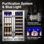 24-Inch Dual Zone Wine and Beverage Refrigerator with Glass Door & Lock- Freestanding/Under Counter Wine Cooler with Large Capacity Drink Fridge for Beer Soda, Fast Cooling