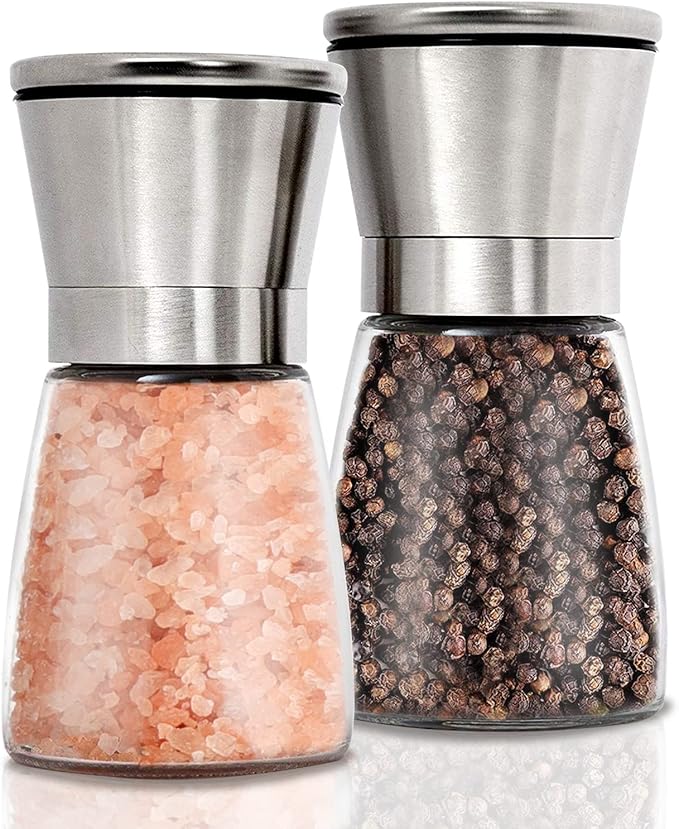 Gulex® Salt and Pepper Grinder Set Pepper Mill, Sea Salt Shaker Refillable, Adjustable Coarseness, Stainless Steel with Ceramic Rotor (Set of 2)