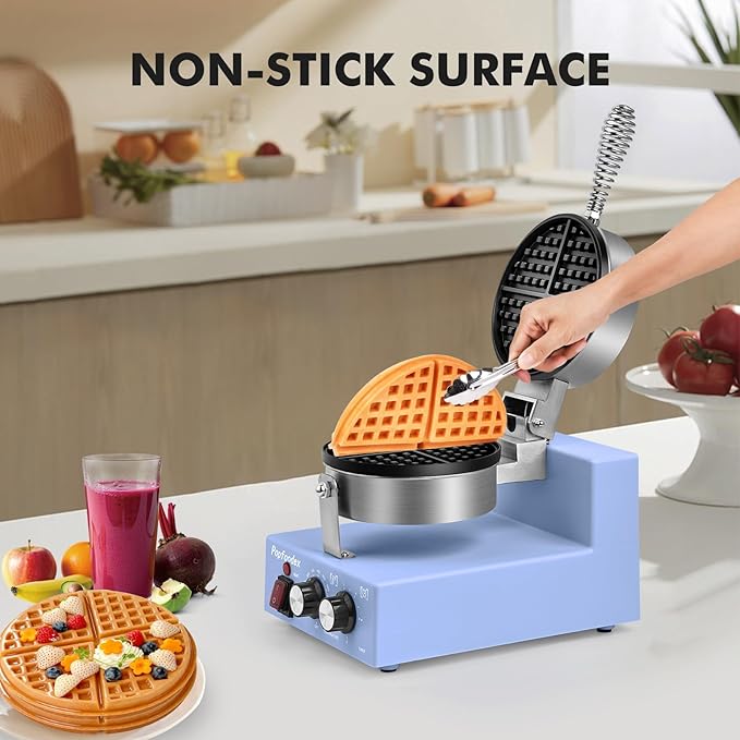 Commercial Waffle Maker for Restaurant, 110V Electric Waffle Maker w/Non-stick and 122–572°F Adjustable Temp, 1200W Profession Waffle Iron with Timer and Heavy Duty, Hotel Waffle Machine