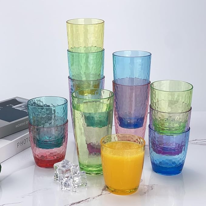 Set of 6 Hammered Style 15-ounce/430ml Acrylic Glasses Plastic Tumbler,BPA Free,Dishwasher Safe (Multi color)
