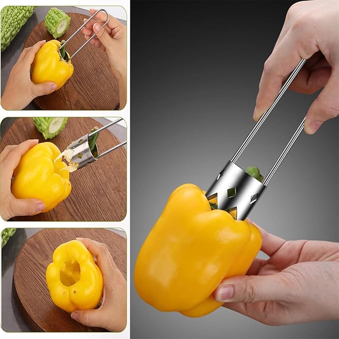 Bell Pepper Corer, Apple,Pepper, Pineapple, Pear Corer, 304 Stainless Steel Apple Core Remover Tool for Vegetable Fruit Practical Kitchen Gadget Tools-Easy to Clean