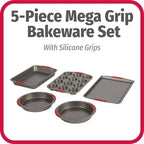 GoodCook 5-Piece Mega Grip Nonstick Bakeware Set – Cookie Sheet Pan, 2 9” Round Cake Pans, 13” x 9” Bake & Roast Pan, 12-Cup Muffin Pan - Baking Supplies, Baking Pans Set