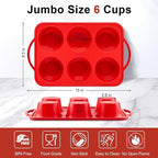 Puyeipt Jumbo Muffin Pan with Metal Frame, 6 Cup Large Cupcake Mold with Handles, Silicone Egg Bite Baking Tray, BPA Free & Non-Stick