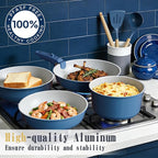 Umite Chef Pots and Pans Set Non Stick, 21 pcs Ceramic Cookware Set with Detachable Handles, Healthy Induction Cookware Oven Safe RV Kitchen Cooking Set with Utensils, PFAS PFOA & PTFE Free, Navy
