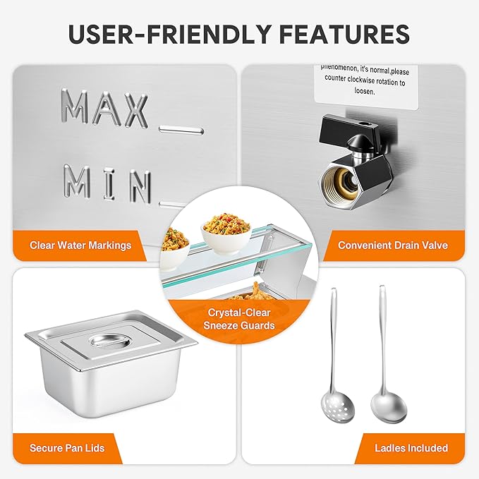 WILPREP 12-Pan Commercial Food Warmer with Sneeze Guard, Twelve 1/3 Pans, 1500W Countertop Electric Steam Table, 86-185°F Adjustable Temp Control, Stainless Steel Buffet Bain Marie