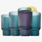 Shatterproof Acrylic Tall Drinking Glasses Set, European Style, Dishwasher Safe, Ribbed | Set of 4 | Fluted Tritan Drinkware, Unbreakable BPA-free Plastic, Reusable Stackable Glassware 14.5oz - Blue