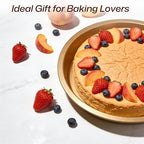 5-Piece Gold Nonstick Baking Pans Set, Carbon Steel Bakeware Includes Round Cake Pan, 6-Cup Muffin Pan, Square Pan, Pizza Pan, Loaf Pan, Complete Baking Tools for Home Baking & Gift