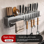 New Multi-Functional Kitchen Rack Home Wall-Mounted Knives Chopstick and Spoon Storage Rack Punch-Free cookware draining Rack, 40, Black