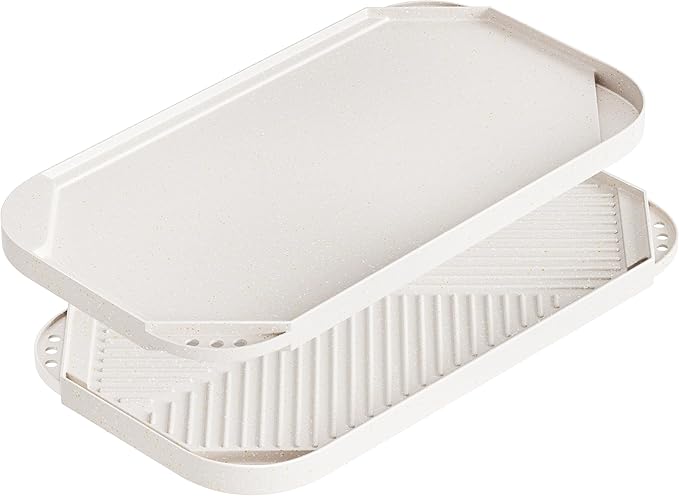 Caannasweis Nonstick Griddle Grill Pan - 19.5" x 11" Reversible Griddle Pan for Stove Top, Grill, or Campfire, Two Burner Cast Aluminum Grill, Rectangular Baking Flat and Ribbed Griddle Plate, Beige