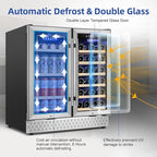 Tylza 30 Inch Wine and Beverage Refrigerator, Dual Zone Wine Beverage Cooler 30" with French Door, Under Counter Wine Beer Fridge Built-In or Freestanding, Holds 29 Bottles and 110 Cans TYBC200