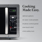 Farberware 1.1 Cu. Ft. Countertop Microwave Oven – 1000 Watts Power, Auto Cook Settings, Defrost, Easy Clean and Child Safety Lock - Stainless