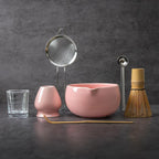 YIBO Matcha Whisk Set Pink, Handcrafted Bamboo Chasen & Ceramic Bowl Matcha Kit, Holder, Stainless Steel Sifter, Scoop Measuring Spoon & Cup Tools for Matcha Tea Ceremony