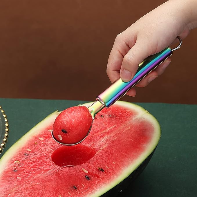 Rainbow Ice Cream Scoop, Berglander Stainless Steel Cookie Scoop Melon Baller Scooper Cones With Titanium Colorful Plating, Specialty Tools and Gadgets, Ice Cream Spoon Food Scoop Dishwasher Safe