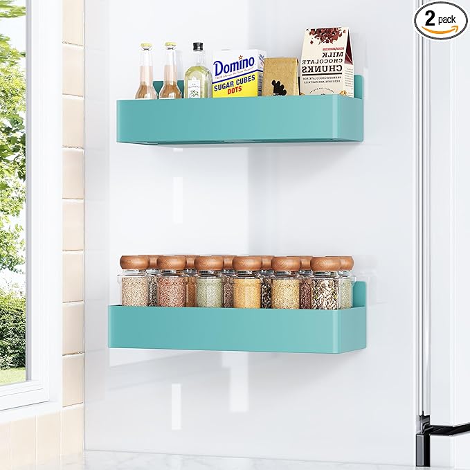 Mystozer Magnetic Spice Rack for Refrigerator, Kitchen Organizer and Storage Shelf, Blue(2 Pack)
