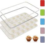 Socisen 2 Pack 24 Cups Silicone Mini Muffin Pan with Metal Reinforced Frame Silicone Molds Cupcake Cake Baking Cheesecake Pans Cookie Baking Chocoflan Cupcake Mold Mini Bundt Cake Pan Women Gift
