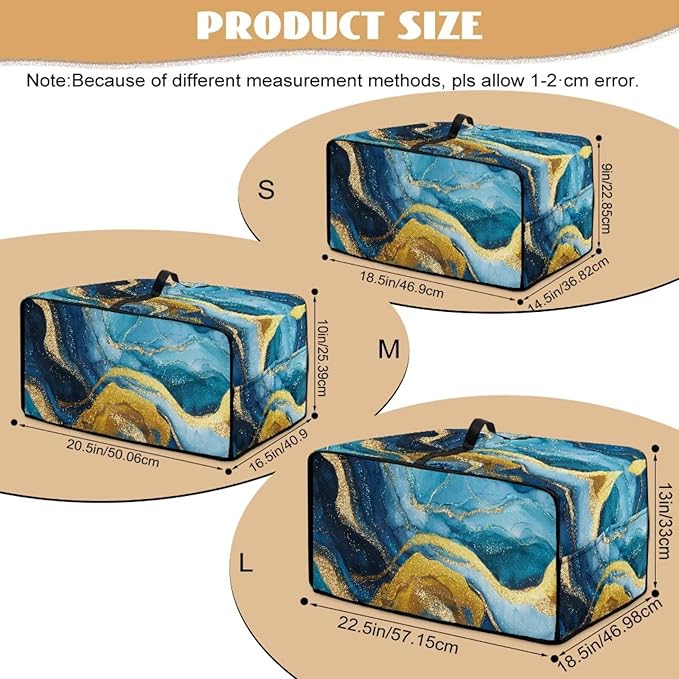 Marble Print Toaster Oven Dust Cover for Kitchen Counter, Heavy Duty Heat-resistant Microwave Oven Protective Cover Air Fryer Covers, Blue & Gold (Medium-16.1 * 19.71 * 10 inches)