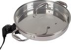 Electric Skillet By Cucina Pro - 18/10 Stainless Steel Frying Pan with Tempered Glass Lid and Handles, 12" Round, Adjustable Temperature Control Knob, Portable and Includes Recipe Guide, Great Gift