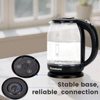 Household Electric Kettle, All 304 Stainless steel and No Plastic Contact, Automatic Shut-off,Borosilicate glass Visual Boiling, 2.0L Water Boiler & Tea Kettle Perfect For Tea & Coffee (Black)