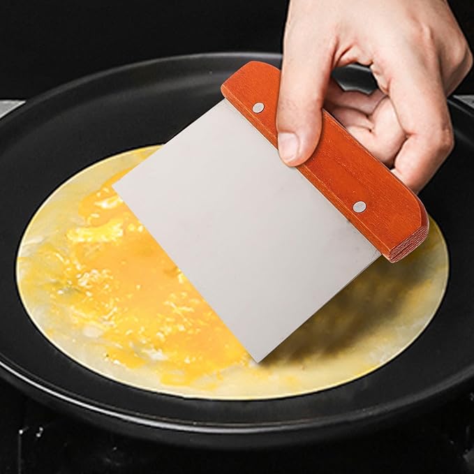 SAFIGLE Stainless Steel Pancake Spreader and Scraper Set, Small round Crepe Tool with Handheld Scraping Board, Kitchen Accessory for Homemade Crepes and Pancakes, 2pcs Cooking Gadget Kit