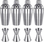 Umigy Cocktail Shaker Set Martini Shaker Bulk Stainless Steel Martini Mixer with Strainer and Double Measuring Jigger for Bar Party Home Use Wine Bar(18 Oz/ 550 ml,4 Packs)