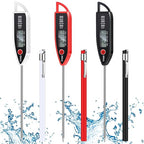 Copkim 3 Set Waterproof Food Thermometer for Water, Liquid, Candle and Cooking Digital Meat Thermometer with Long Probe Instant Read for Kitchen BBQ Grill Candy (Black,White,Red)