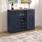 Rustic Wine Cabinet with Wine Rack and Lattice, Sideboard Buffet Cabinet with Drawers, Multifunctional Storage Cabinet for Kitchen, Dining Room, 47 Inch (Navy)
