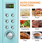 LDAILY 0.7Cu.ft Retro Small Microwave Oven, 700W Compact Countertop Microwave with 5 Power Levels, Auto Cooking Menus, Glass Turntable, Child Lock & Glass Turntable for Apartment, Dorm (Green)