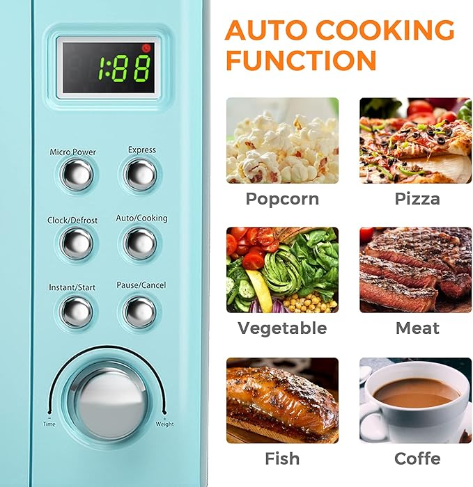 ARLIME Small Microwave, 0.7Cu.ft 700 Watt Countertop Microwave with 5 Micro Power Defrost & Auto Cooking Function, Stainless Steel Interior, LED Display, Retro Microwave for Kitchen, RV, Dorm (Green)