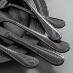 KINGSTONE 40 Piece Teardrop Silverware Set for 8, 18/10 Stainless Steel Flatware Set, Modern Design Cutlery Set for Home/Hotel/Wedding,Mirror Polished and Dishwasher Safe, Black